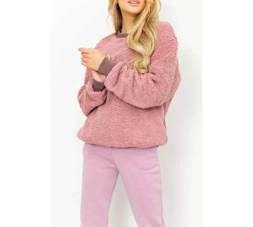 Свитшот женский меховой Тедди, цвет пудровый, 102R5204