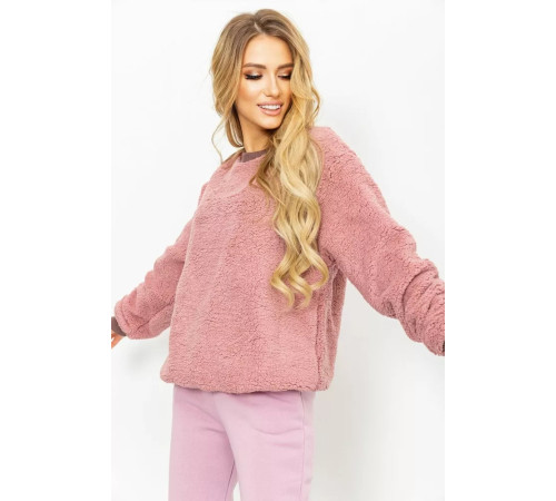 Свитшот женский меховой Тедди, цвет пудровый, 102R5204