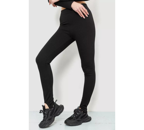 Лосини в рубчик на флісі, колір чорний, 102R365