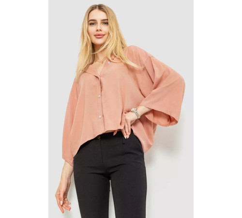 Блуза класична однотонна, колір пудровий, 102R332-3
