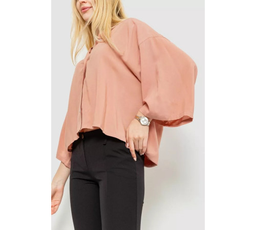 Блуза класична однотонна, колір пудровий, 102R332-3