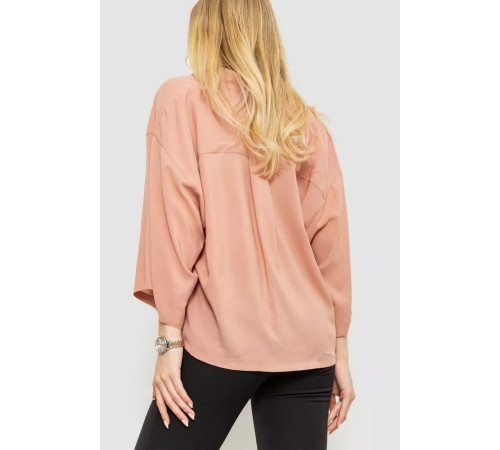 Блуза класична однотонна, колір пудровий, 102R332-3