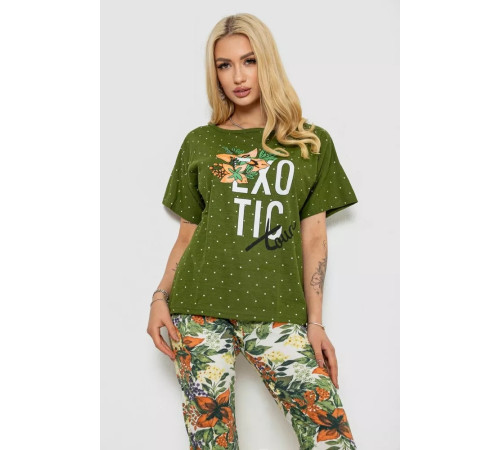 Женская пижама с принтом, цвет зеленый, 243R15247