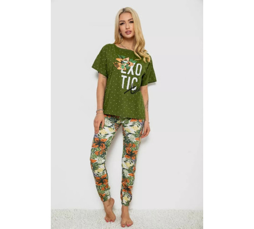 Женская пижама с принтом, цвет зеленый, 243R15247