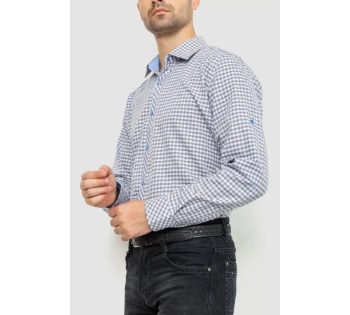 Рубашка мужская в клеке байковая, цвет серо-белый, 214R39-33-007.