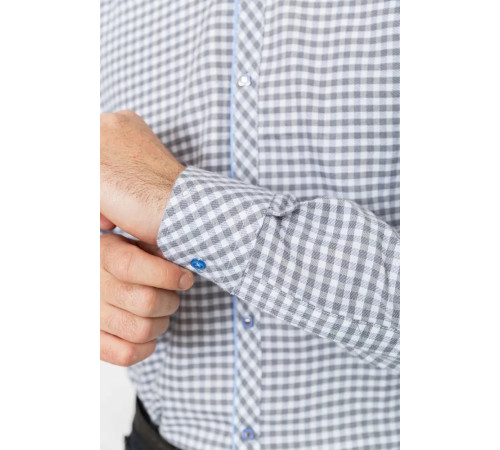 Рубашка мужская в клеке байковая, цвет серо-белый, 214R39-33-007.