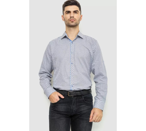 Рубашка мужская в клеке байковая, цвет серо-белый, 214R39-33-007.