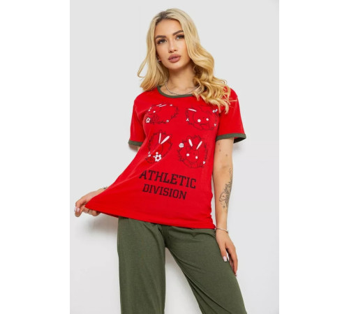 Женская пижама с принтом, цвет красный, 243R20265
