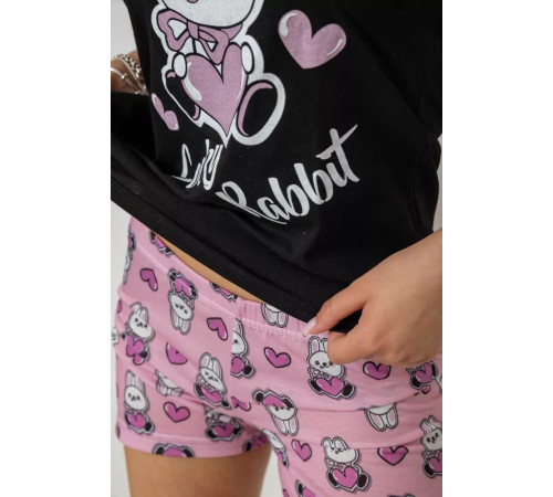 Піжама жіноча з принтом, колір чорний, 243R24498