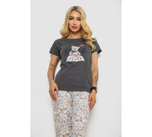 Піжама жіноча з принтом, колір сірий, 243R3576