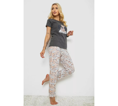 Піжама жіноча з принтом, колір сірий, 243R3576
