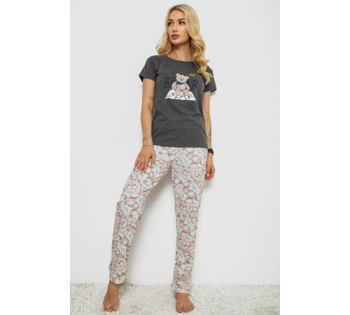 Піжама жіноча з принтом, колір сірий, 243R3576