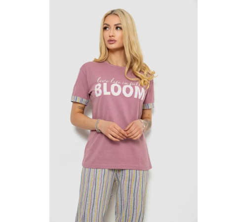 Піжама жіноча з принтом, колір темно-пудровий, 243R9257