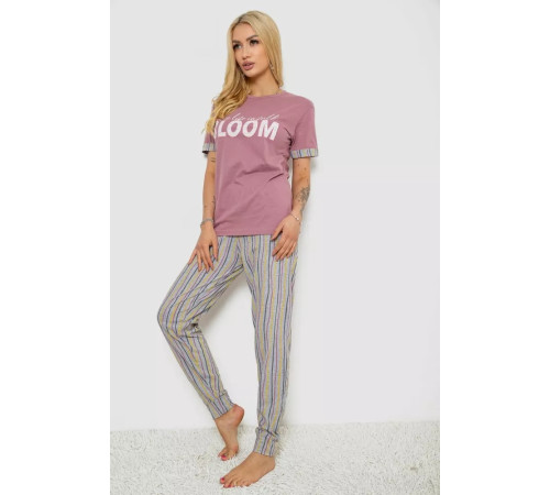 Піжама жіноча з принтом, колір темно-пудровий, 243R9257