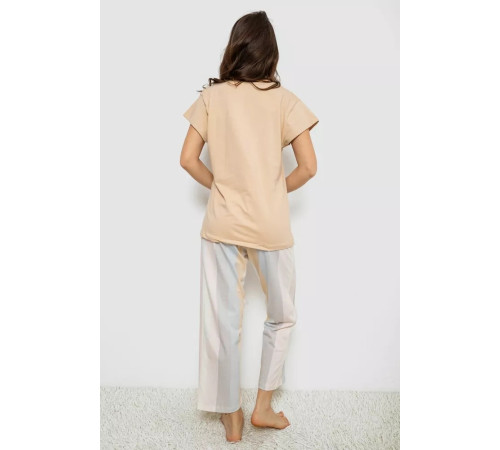 Піжама жіноча з принтом, колір бежевий, 243R1600-019