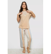 Піжама жіноча з принтом, колір бежевий, 243R1600-019