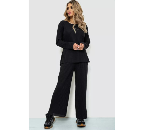 Костюм жіночий в рубчик повсякденний, колір чорний, 238R57415