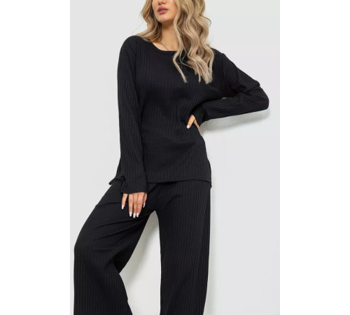 Костюм жіночий в рубчик повсякденний, колір чорний, 238R57415