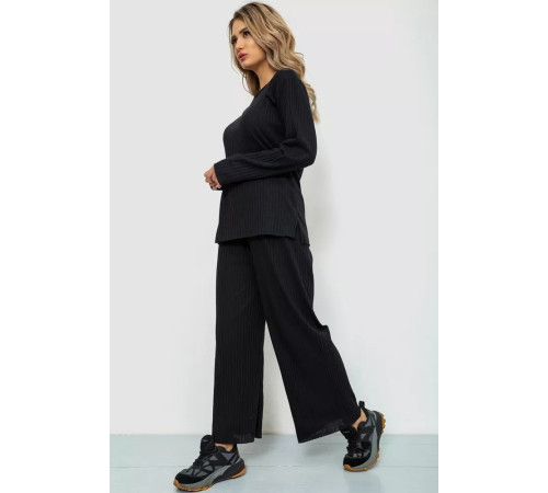 Костюм жіночий в рубчик повсякденний, колір чорний, 238R57415