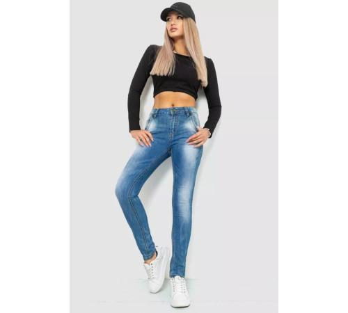 Джинсы женские с потертостями, цвет синий, 244RS07