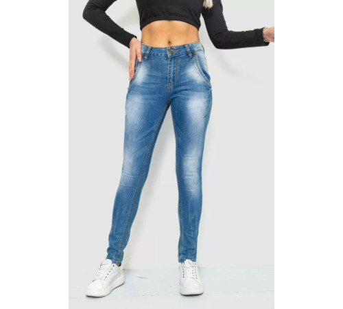 Джинсы женские с потертостями, цвет синий, 244RS07