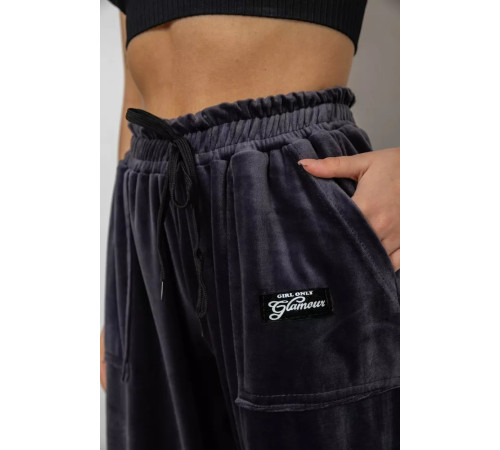 Спортивні штани жіночі велюрові, колір темно-сірий, 238R58647-2