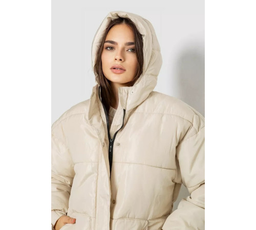 Куртка жіноча демісезонна з поясом, колір світло-бежевий, 207R005