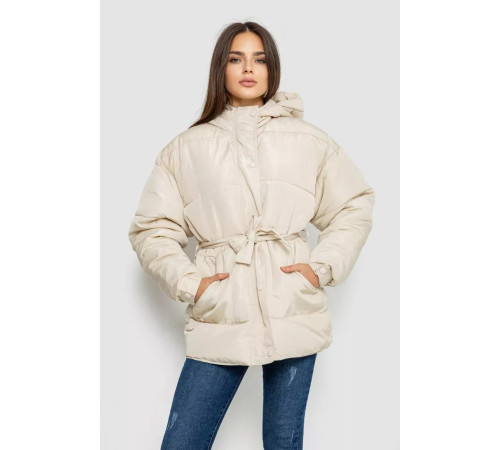 Куртка жіноча демісезонна з поясом, колір світло-бежевий, 207R005