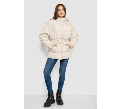 Куртка жіноча демісезонна з поясом, колір світло-бежевий, 207R005