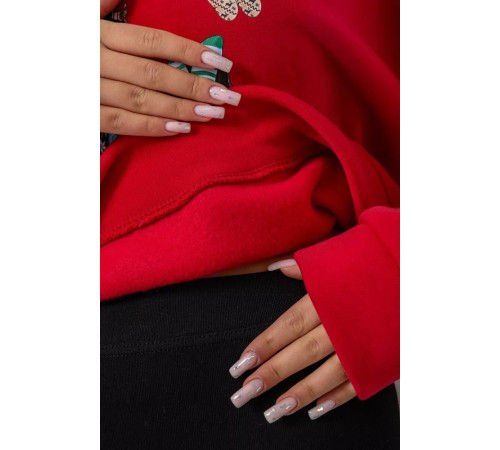 Батник жіночий на флісі з новорічним принтом, колір червоний, 241R4002