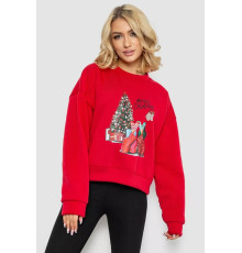 Батник жіночий на флісі з новорічним принтом, колір червоний, 241R4002