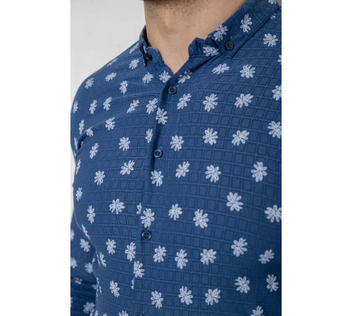 Сорочка чоловіча з принтом, колір джинс, 214R807