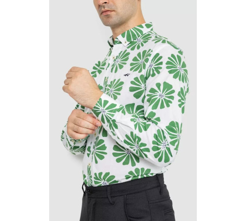 Рубашка мужская повседневная, цвет бело-зеленый, 247R402.