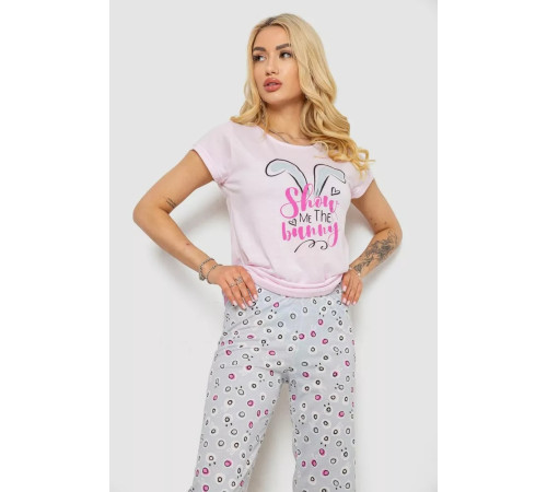 Піжама жіноча з принтом, колір рожевий, 243R7078