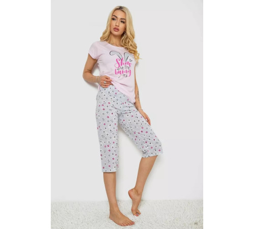 Піжама жіноча з принтом, колір рожевий, 243R7078
