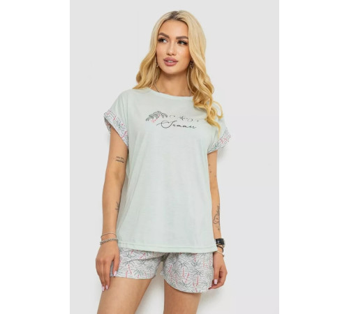 Женская пижама с принтом, цвет мятный, 243R2107