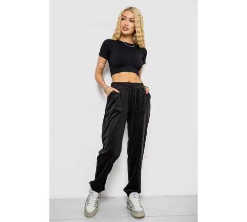 Спортивні штани жіночі велюрові, колір чорний, 238R58647