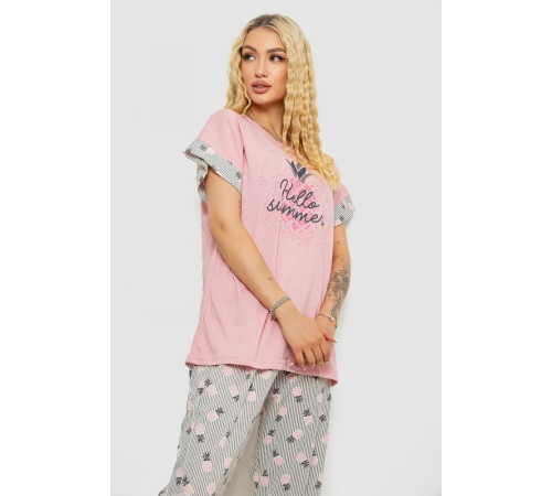 Піжама жіноча з принтом, колір пудровий, 243R8482