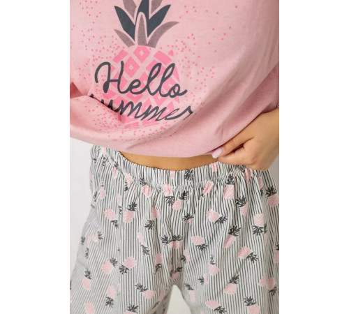 Піжама жіноча з принтом, колір пудровий, 243R8482