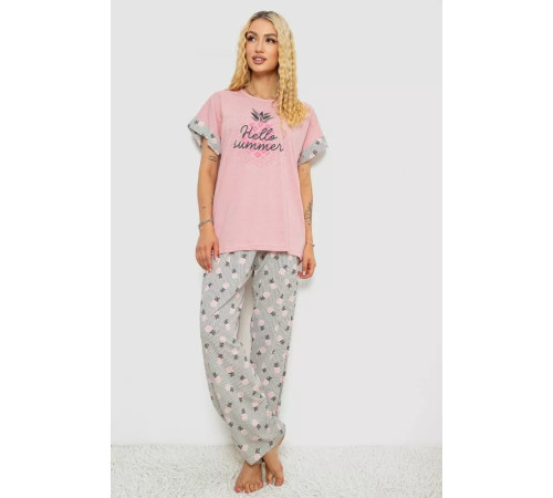 Піжама жіноча з принтом, колір пудровий, 243R8482