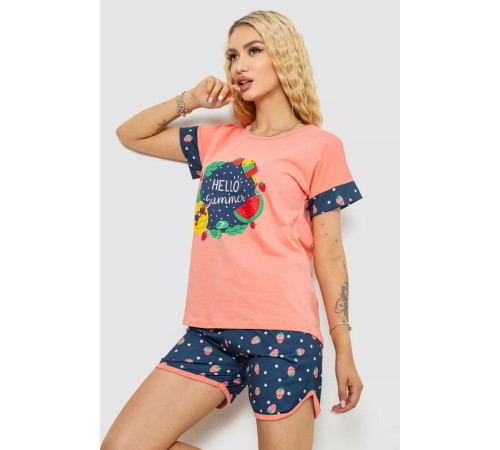 Пижама женская с принтом, цвет персиковый, 243R3044-1.