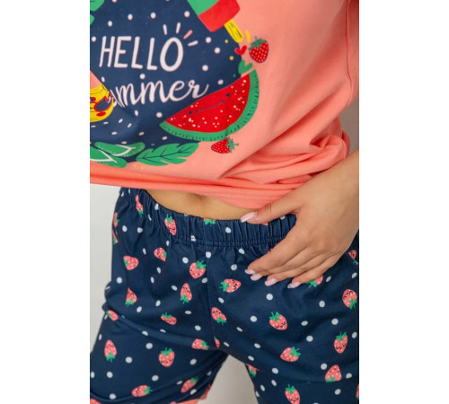 Пижама женская с принтом, цвет персиковый, 243R3044-1.