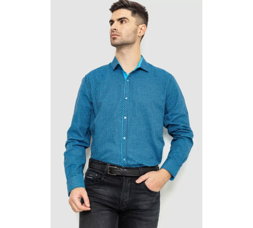 Сорочка чоловіча в клеку байкова, колір синьо-блакитний, 214R99-33-022