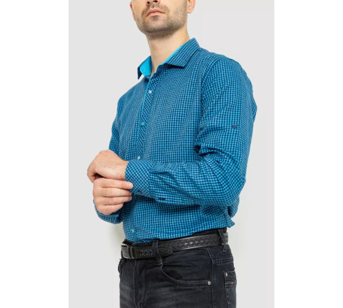 Сорочка чоловіча в клеку байкова, колір синьо-блакитний, 214R99-33-022
