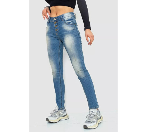 Джинсы женские с потертостями, цвет синий, 244RS04