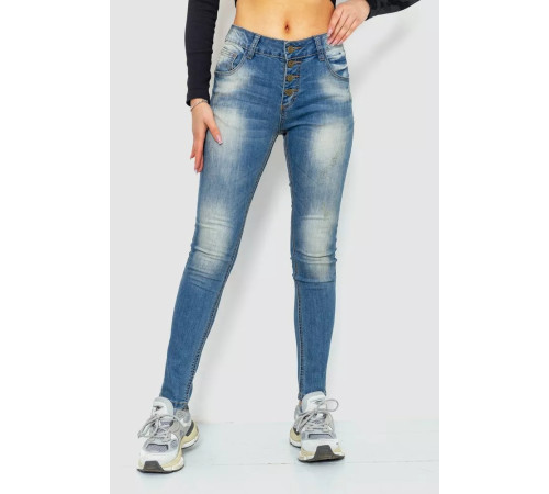 Джинсы женские с потертостями, цвет синий, 244RS04