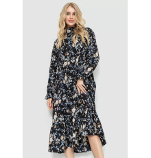 Платье свободного кроя с цветочным принтом, цвет черно-бежевый, 204R201.