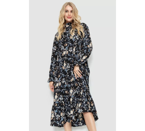 Платье свободного кроя с цветочным принтом, цвет черно-бежевый, 204R201.