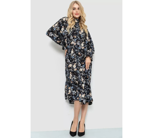 Платье свободного кроя с цветочным принтом, цвет черно-бежевый, 204R201.