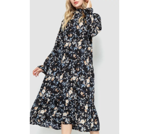 Платье свободного кроя с цветочным принтом, цвет черно-бежевый, 204R201.